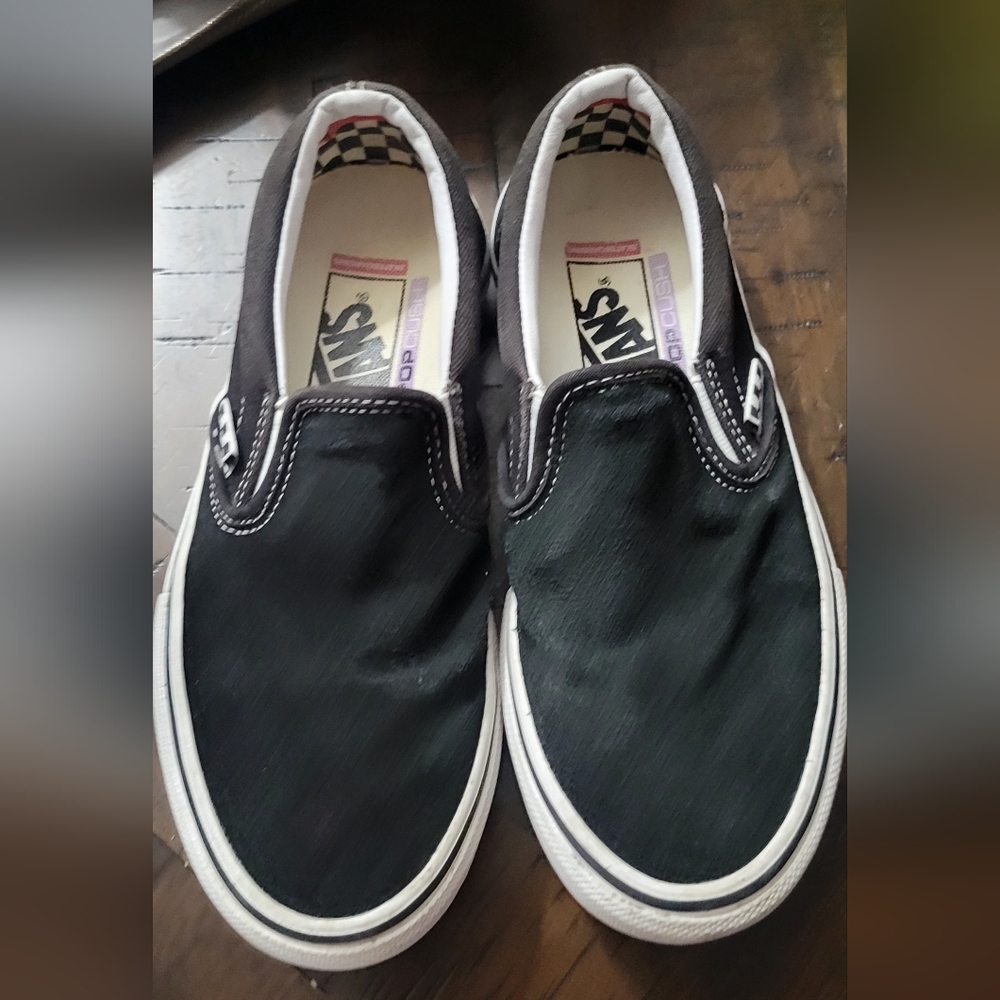Vans Skate Slip-On Shoes Black/White PopCush Suede/Canvas 5.5 EUC - Picture 10 of 10